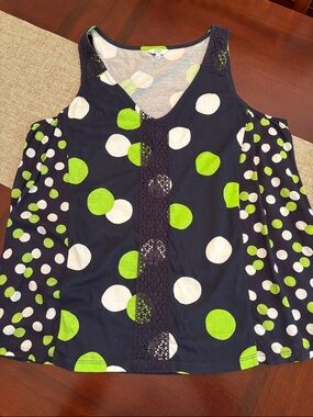 Crown &Ivy Navy/Lime Green Polka Dot Tank Top with Lime Green and White Dots